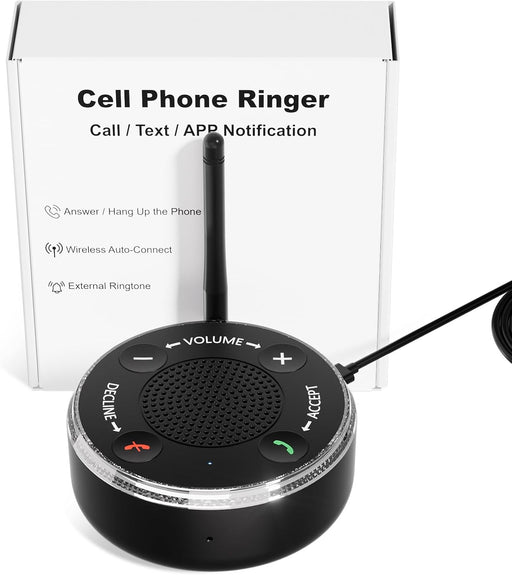 Loud Cell Phone Ringer Amplifier for Seniors & Hearing Impaired, 116dB External Ringer for Cell Phone with Dual Alert, Bluetooth 5.3 Speakerphone Dedicated Answer/End Call, 95ft Coverage
