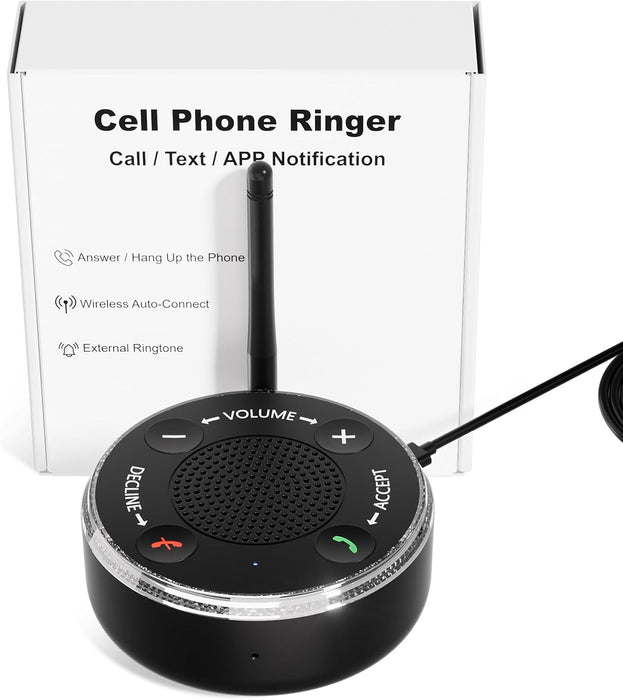 Loud Cell Phone Ringer Amplifier for Seniors & Hearing Impaired, 116dB External Ringer for Cell Phone with Dual Alert, Bluetooth 5.3 Speakerphone Dedicated Answer/End Call, 95ft Coverage