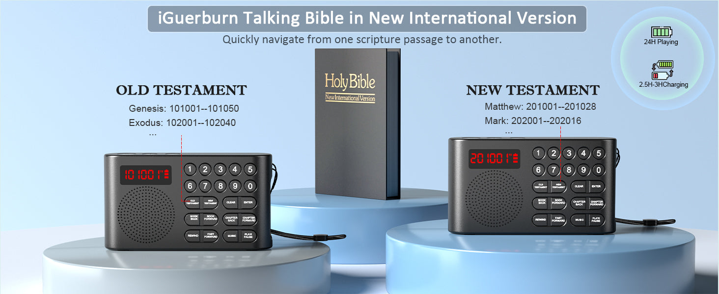 Audio Bible Player (NIV/KJV) - Electronic Talking Bible in New International Version, Non-dramatized Holy Bible Reader for Seniors, Adults, Kids, Blind and Who with Vision Issues | Easy to Use