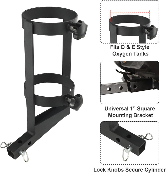 Oxygen O2 Tank Holder Metal Bracket Tank Mount - Sturdy, Fits D/M-15/E/M-24(Other Sizes Not Applicable), Compatible with Pride Mobility Scooters & Golden Technologies(1" x 1" Universal Rear Interface)