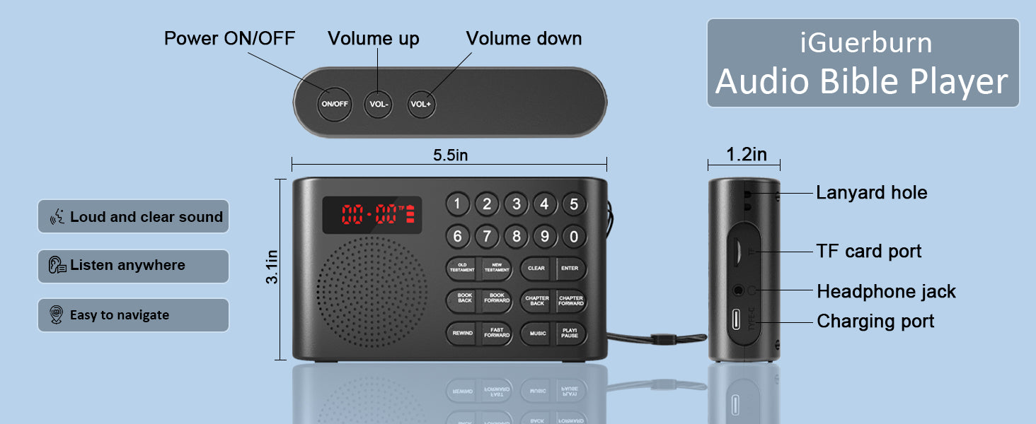 Audio Bible Player (NIV/KJV) - Electronic Talking Bible in New International Version, Non-dramatized Holy Bible Reader for Seniors, Adults, Kids, Blind and Who with Vision Issues | Easy to Use
