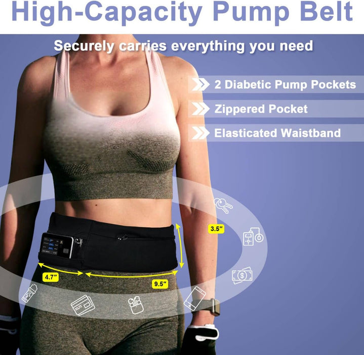 Insulin Pump Belt with Mesh Pouches Easy Viewing, Breathable Insulin Pump Holder with Adjustable Waist Band, No-Buckle Diabetic Pump Sleeping/Running Belt for Men/Women