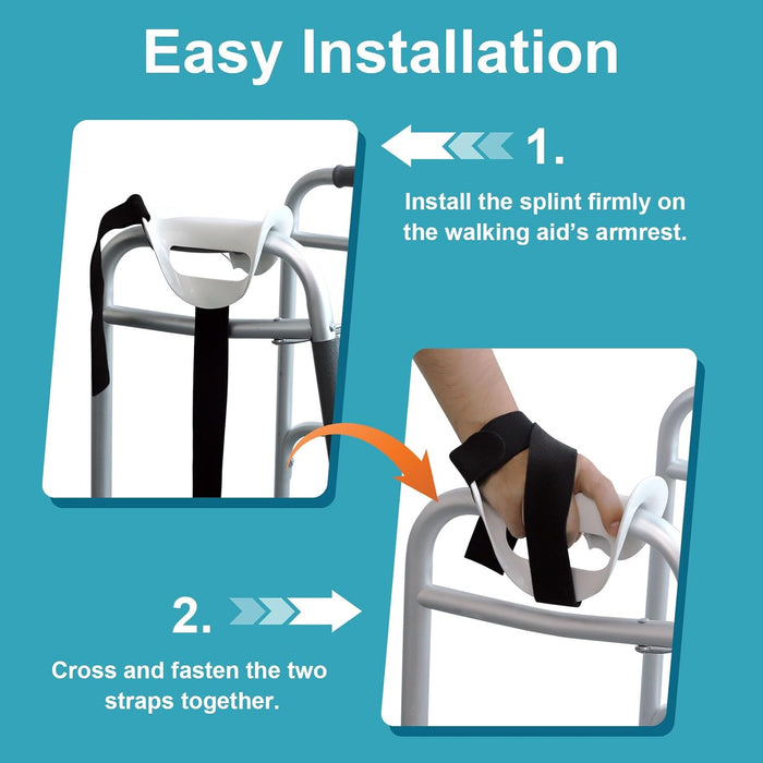 Walker Hand Support with Dual Anti-Slip Straps – Comfortable Splint for Elderly & Limited Hand Mobility Users, Walker Splint Easy to Use at Home/Outdoor