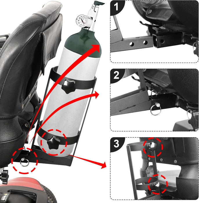 Oxygen O2 Tank Holder Metal Bracket Tank Mount - Sturdy, Fits D/M-15/E/M-24(Other Sizes Not Applicable), Compatible with Pride Mobility Scooters & Golden Technologies(1" x 1" Universal Rear Interface)