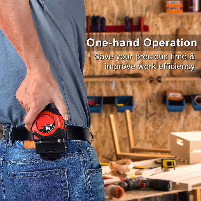 New Tape Measure Holder - Heavy Duty Measuring Tape Clip, Tape Measure Holster with Belt Clip for 1.25"/1.75"/2" Tool Belt - Easy to Access When on Ladder/Scaffolding