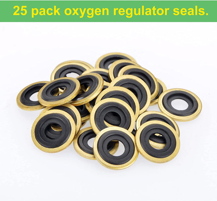 Oxygen Regulator Washer, O2 Ring Seals Brass Yoke Washer, Oxygen Tank Gasket - 25Pack