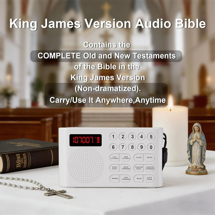 KJV Audio Bible Player for Seniors – King James Version Electronic Talking Bible for Visually Impaired/Blind, 26H Playtime, Big One-Touch Buttons, Portable Bible on Audio for Elderly