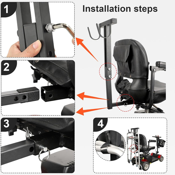 Walker Metal Bracket Hook - Scratch-Resistant Alloy Steel, Fits Walkers (Rollators are not Compatible), Compatible with Pride Mobility & Golden Technologies (1" x 1" Universal Rear Interface)