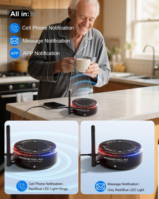 Loud Cell Phone Ringer Amplifier for Seniors & Hearing Impaired, 116dB External Ringer for Cell Phone with Dual Alert, Bluetooth 5.3 Speakerphone Dedicated Answer/End Call, 95ft Coverage
