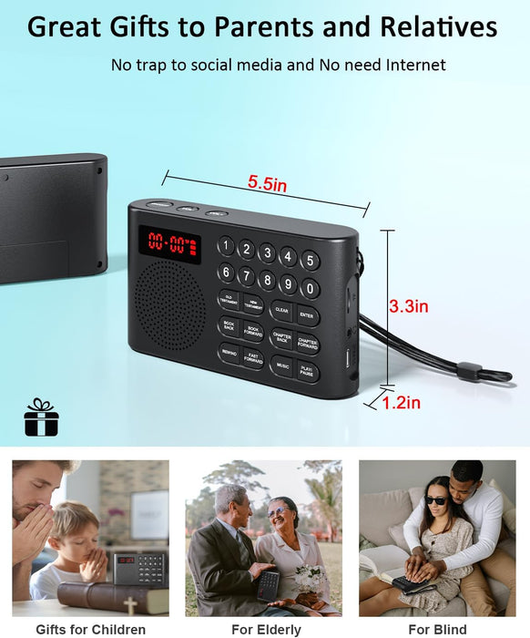 KJV Audio Bible Player for Seniors, Electronic Bible Old & New Testament in King James Version, Easy Read Talking Bible with 26H Playtime