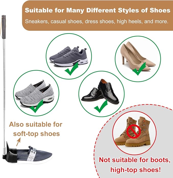 9.6"-31" Retractable Shoe Horn Long Handle for Seniors, Extra Long Shoehorns Shoe Funnel Shoe Spoon No Bending Over