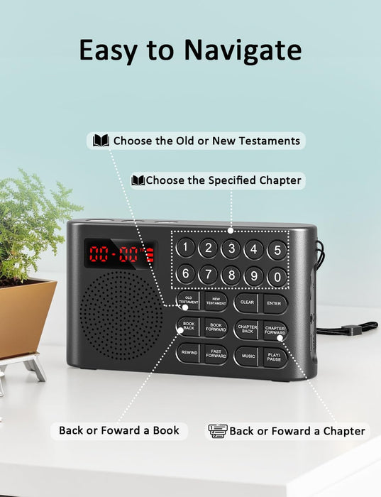 KJV Audio Bible Player for Seniors, Electronic Bible Old & New Testament in King James Version, Easy Read Talking Bible with 26H Playtime