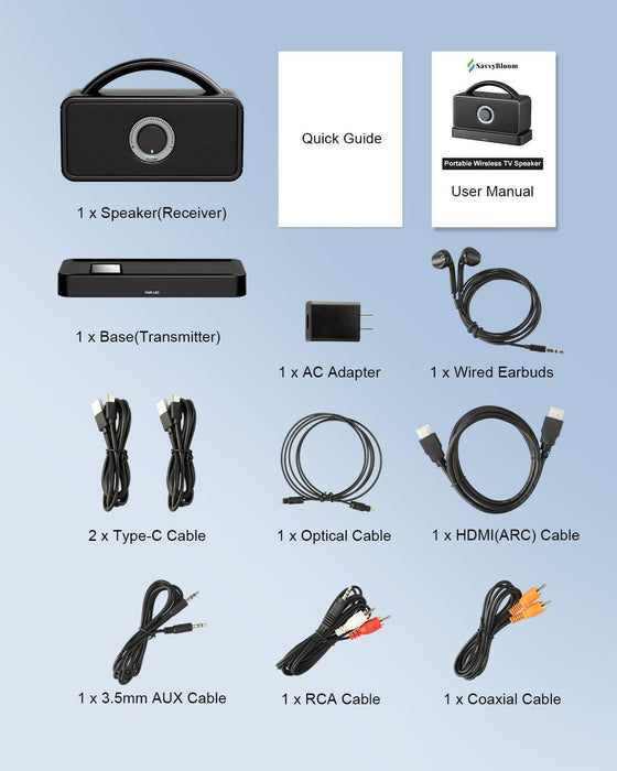 5.8 GHz Wireless TV Speakers for Hard of Hearing Seniors, Portable TV Speakers for Smart TV, No More Struggling for Volume, No Sound Lag, 5 Cables Include to Connect TV