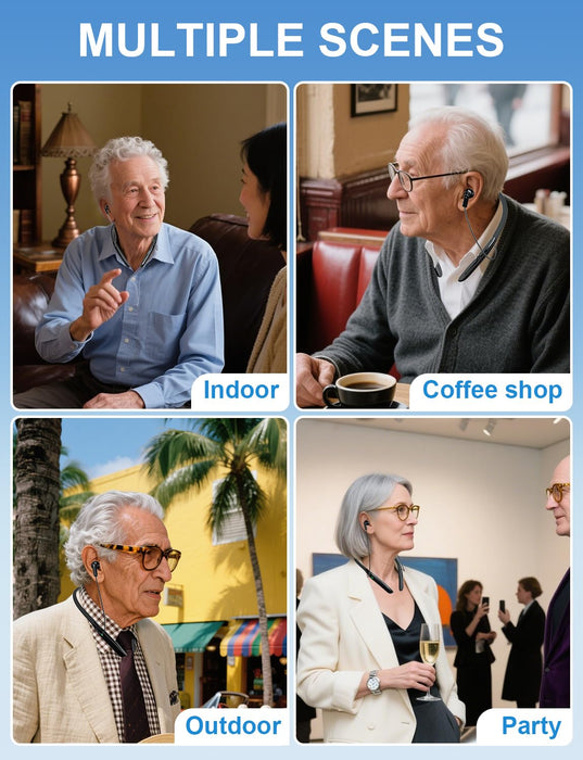 Bluetooth Hearing Aids for Seniors with Hearing Loss, Neckband Rechargeable OTC Hearing Aids for Adults with Noise Cancelling, Provide Clear Sound and Neckband Design Could Prevent Loss