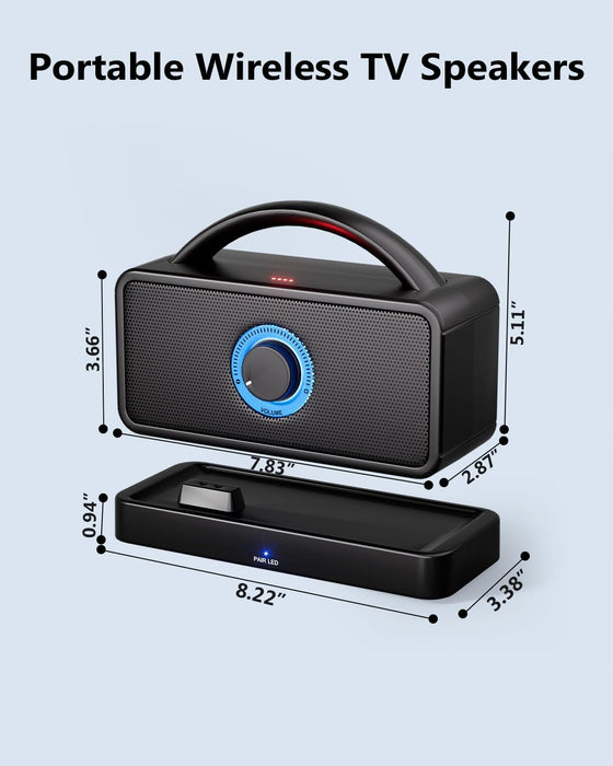 5.8 GHz Wireless TV Speakers for Hard of Hearing Seniors, Portable TV Speakers for Smart TV, No More Struggling for Volume, No Sound Lag, 5 Cables Include to Connect TV