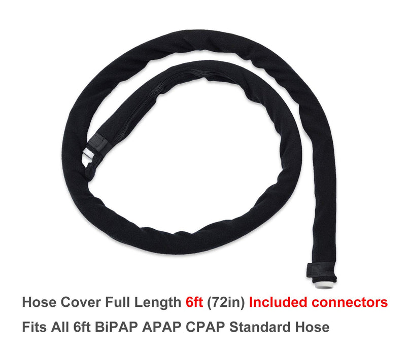 BiPAP APAP CPAP Hose Cover - 6 Ft Air Tubing Wrap Fleece Tube with Full Length Zipper - CPAP Supplies- Black