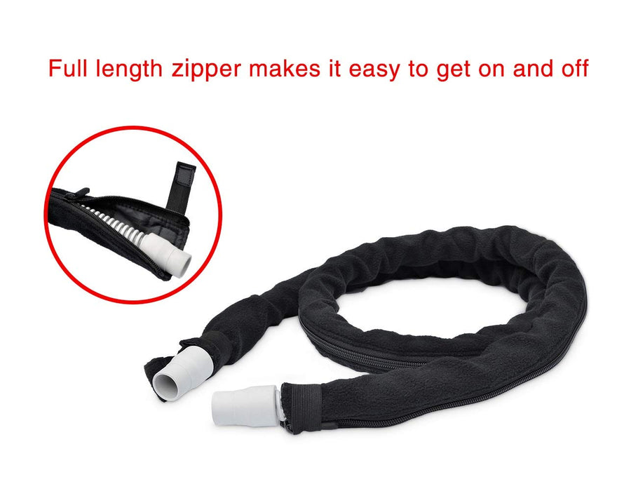 BiPAP APAP CPAP Hose Cover - 6 Ft Air Tubing Wrap Fleece Tube with Full Length Zipper - CPAP Supplies- Black
