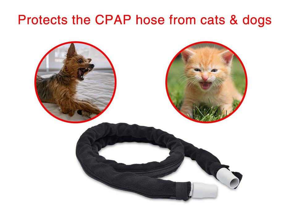 BiPAP APAP CPAP Hose Cover - 6 Ft Air Tubing Wrap Fleece Tube with Full Length Zipper - CPAP Supplies- Black