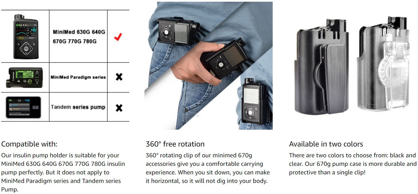 360° Rotating Holster Case for MiniMed 670G 770G 630G 640G 780G Pumps, MiniMed Insulin Pump Belt Clip for Diabetic