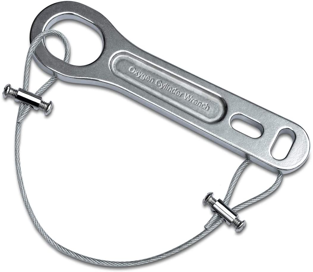 Small Metal Oxygen Cylinder Tank Wrench | O2 Key with Lanyard Cable Chain for CGA 870 Standard Post Valves for Sizes M2 A(M4)