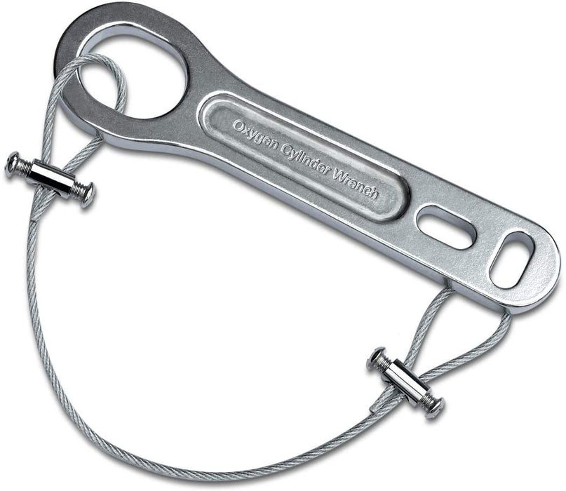 Small Metal Oxygen Cylinder Tank Wrench | O2 Key with Lanyard Cable Chain for CGA 870 Standard Post Valves for Sizes M2 A(M4)