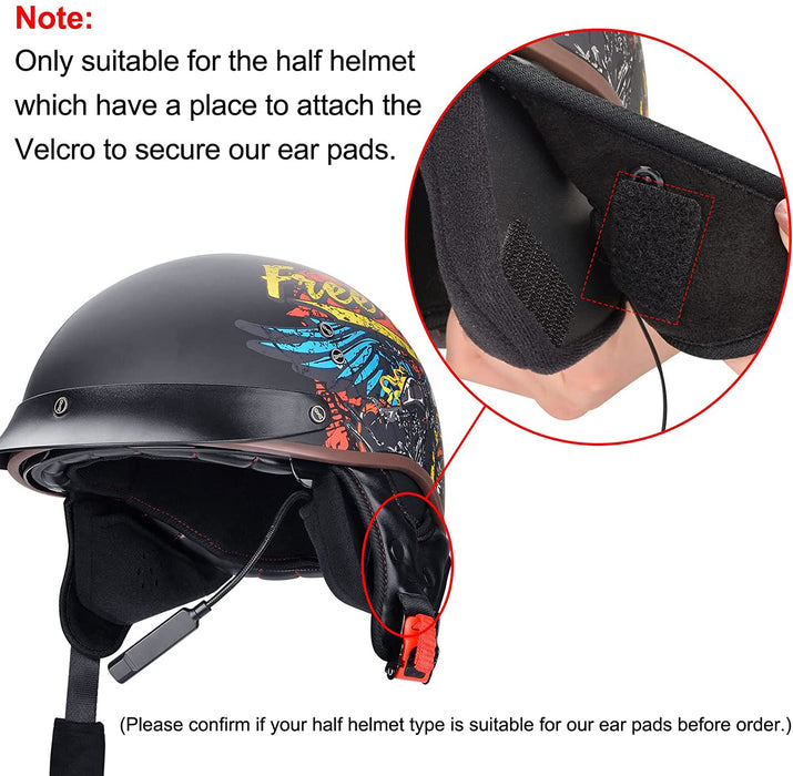Half Helmet Ear Pads, Half Helmet Speaker Pockets Ear Cover Protection Reduce Wind Noise Keep Warm for Motorcycle Half Helmet
