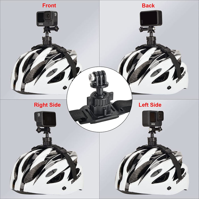 Vented Helmet Strap Mount for GoPro Hero 11/10/9/8/7/6/5/4/3/3+/2/1, Adjustable GoPro Bike Helmet Strap Mount Head Belt Holder with 360 Degree Rotating
