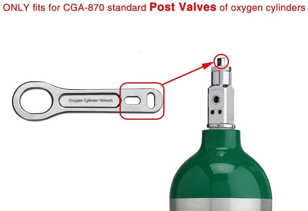 Small Metal Oxygen Cylinder Tank Wrench | O2 Key with Lanyard Cable Chain for CGA 870 Standard Post Valves for Sizes M2 A(M4)