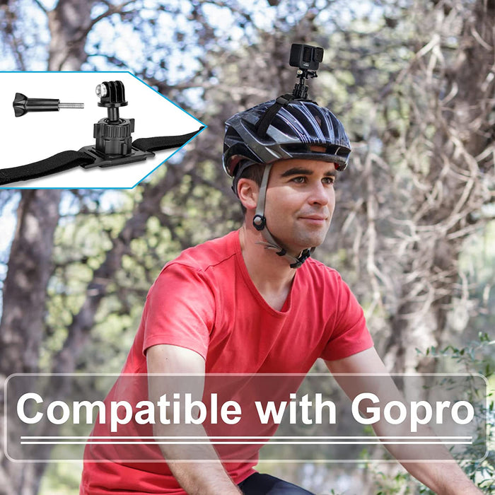 Vented Helmet Strap Mount for GoPro Hero 11/10/9/8/7/6/5/4/3/3+/2/1, Adjustable GoPro Bike Helmet Strap Mount Head Belt Holder with 360 Degree Rotating