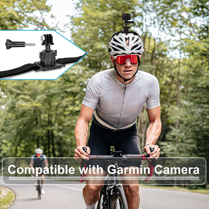 Vented Helmet Strap Mount for Garmin VIRB Series, Adjustable Bicycle Helmet Mounting Strap Head Belt Holder with 360 Degree Rotating