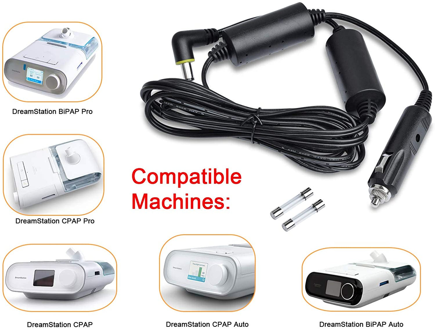 12V Shielded DC Power Cord for DreamStation CPAP BiPAP Machines