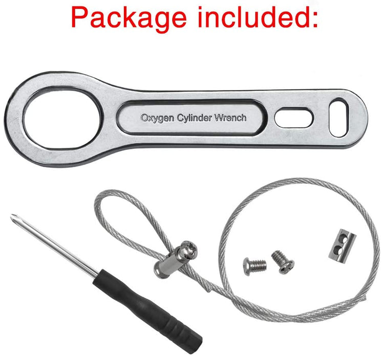 Small Metal Oxygen Cylinder Tank Wrench | O2 Key with Lanyard Cable Chain for CGA 870 Standard Post Valves for Sizes M2 A(M4)